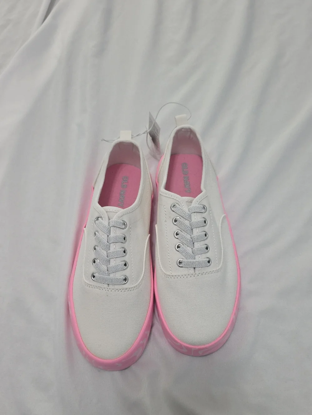 White Canvas Sneakers with Pink Trim Girls Size 2